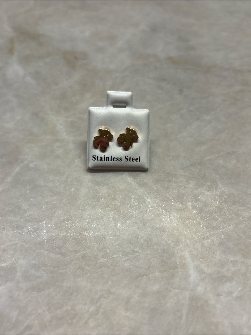 Gold Clover Stainless Steel Stud Earrings - Rose Accent